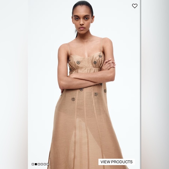 H&M Edition Dark Tan Sheer Embellished Slip Dress - Picture 10 of 15